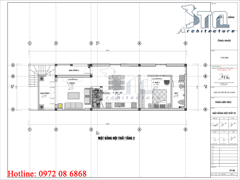 Mặt bằng tầng 2: Thiết kế nhà phố 2 tầng 1 tum 80m2