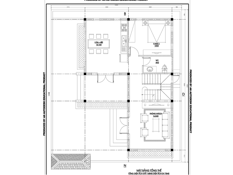 Mặt bằng tầng 1: Nhà phố 2 tầng đẹp, hiện đại ở Phú Thọ
