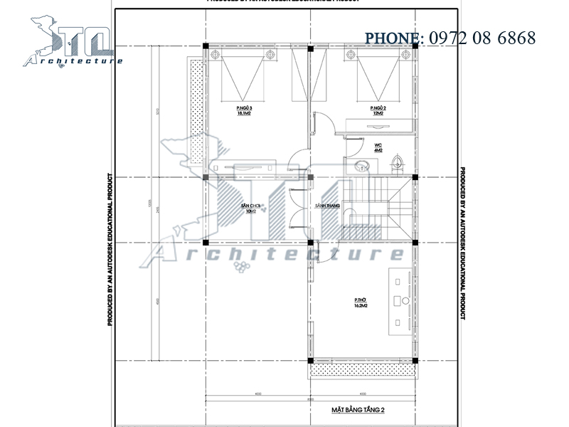 Mặt bằng tầng 2: Nhà phố 2 tầng đẹp, hiện đại ở Phú Thọ
