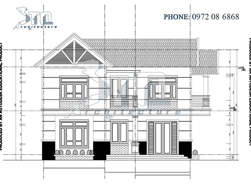 Mặt đứng: Nhà phố 2 tầng đẹp, hiện đại ở Phú Thọ
