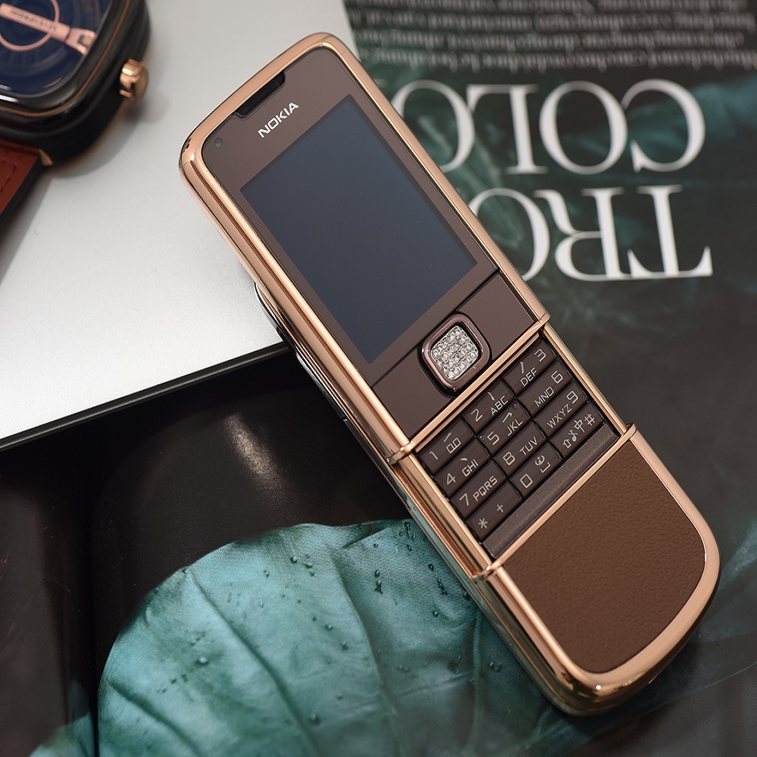 Tinh hoa tuyệt tác Nokia 8800 vàng hồng da nâu đá viền Tinh hoa tuyệt tác Nokia 8800 vàng hồng da nâu đá viền
