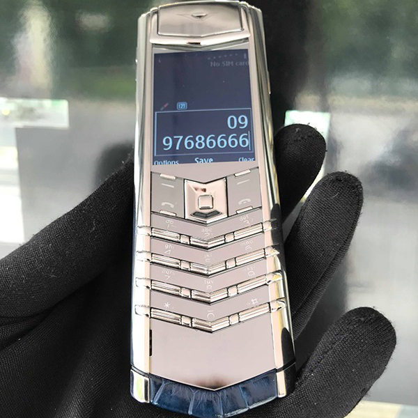 Vertu Signature S Pure Silver Da cá sấu xanh-07