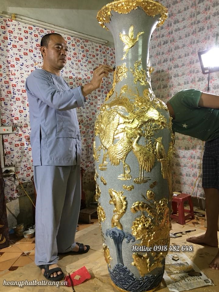 gốm sứ dát vàng, lộc bình dát vàng 999