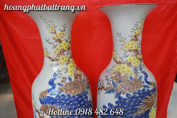 Lộc bình gốm Bát Tràng Công đào men rạn 1m2 01