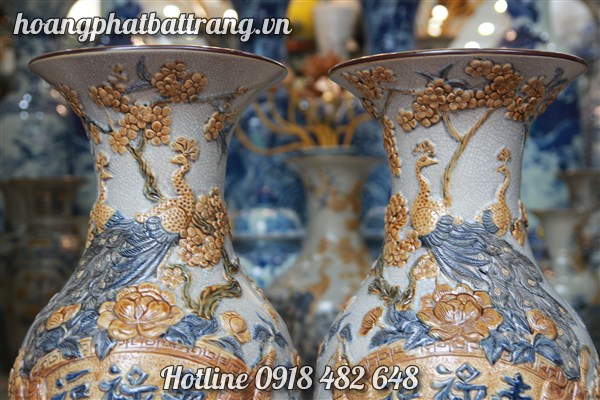 Lộc bình gốm sứ đắp nổi Phúc mãn đường 002