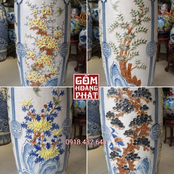 Lục bình men rạn đắp nổi tứ cảnh kích thước