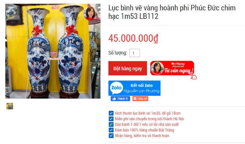 Lục bình vẽ vàng hoành phi Phúc Đức chim hạc 1m53 LB112