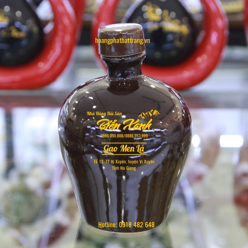 Nậm rượu in logo nhà hàng Biển Xanh - Rượu gạo men lá