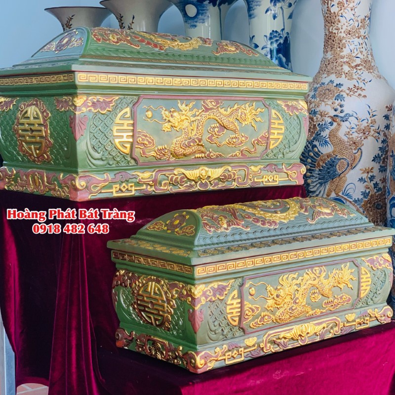 Quách sành rồng phình dát vàng men xanh