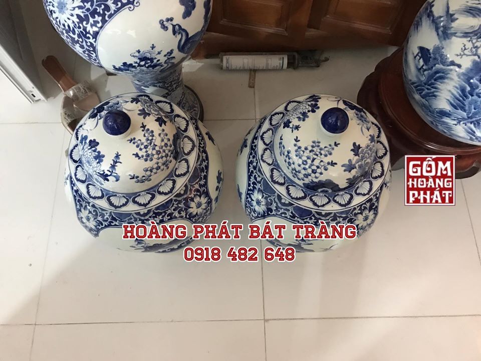 Đôi choé men lam đốt khử “ Tùng Cúc Sen Mai” vẽ kỹ 20L CHOE16 5