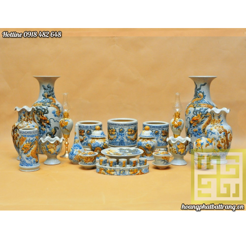 Bộ đồ thờ men rạn đắp nổi cực đẹp Số 6 SP649