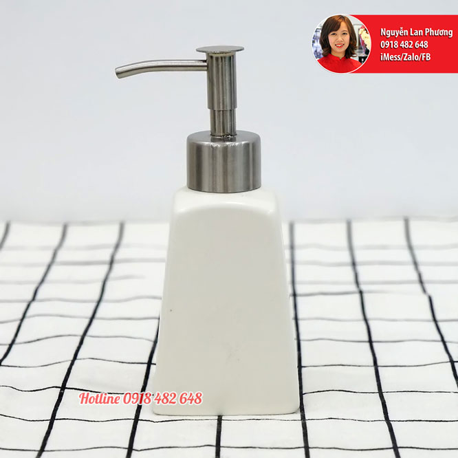 Bình đựng nước rửa tay, dầu gội, sữa dưỡng thể men trắng dáng hình thang SP4595 15
