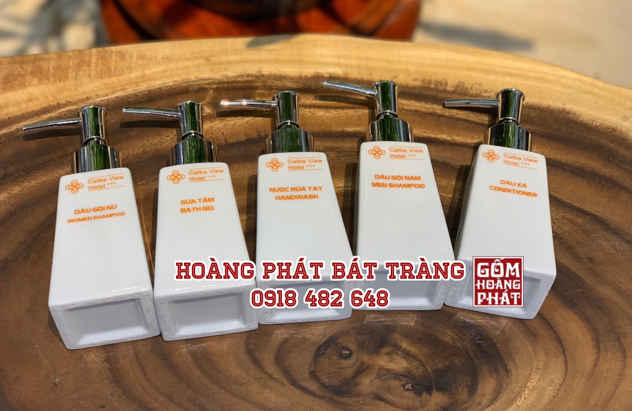 Bình đựng dầu gội nữ, dầu gội nam, dầu xả, sữa tắm, nước rửa tay dáng thang màu trắng 2