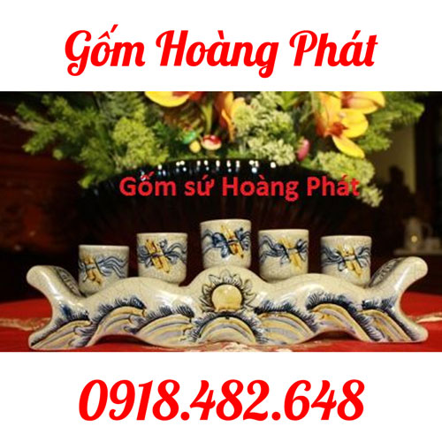 Kỷ 5 chén men rạn đắp nổi Bát Tràng SP4859