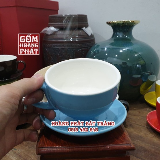 Bộ tách CAPPUCCINO 250ML men xanh da trời bóng gốm sứ Bát Tràng 1