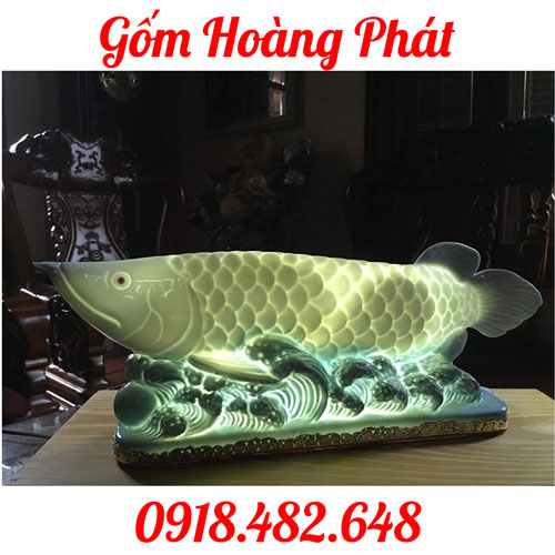 Cá rồng sứ Bát Tràng phát sáng màu trắng SP4798