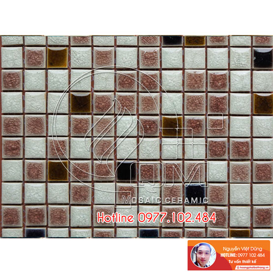 gạch mosaic trộn trắng nâu men thủy tinh