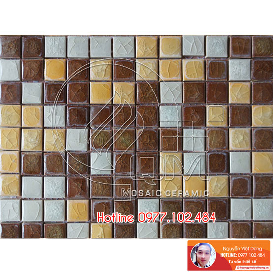 Gạch Mosaic màu trộn vàng, trắng, nâu