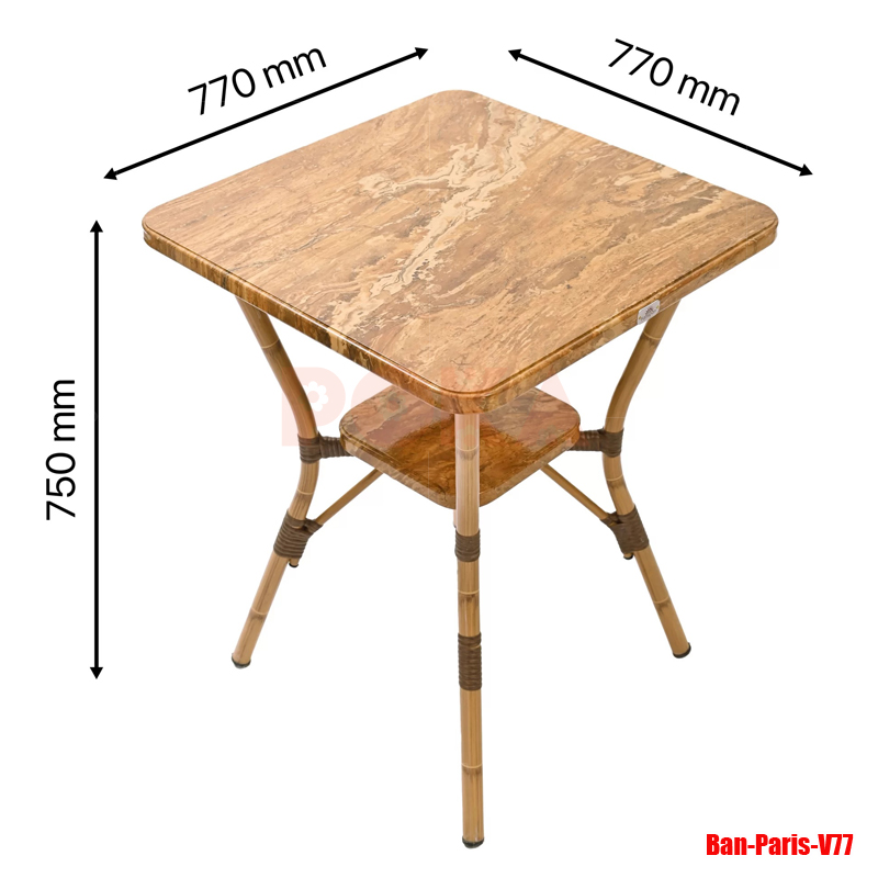 Bàn nhôm Fansipan Paris vuông 77x77cm màu vân đá
