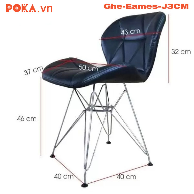 kích thước Ghế Eames Kachi Bọc Da Chân Sắt