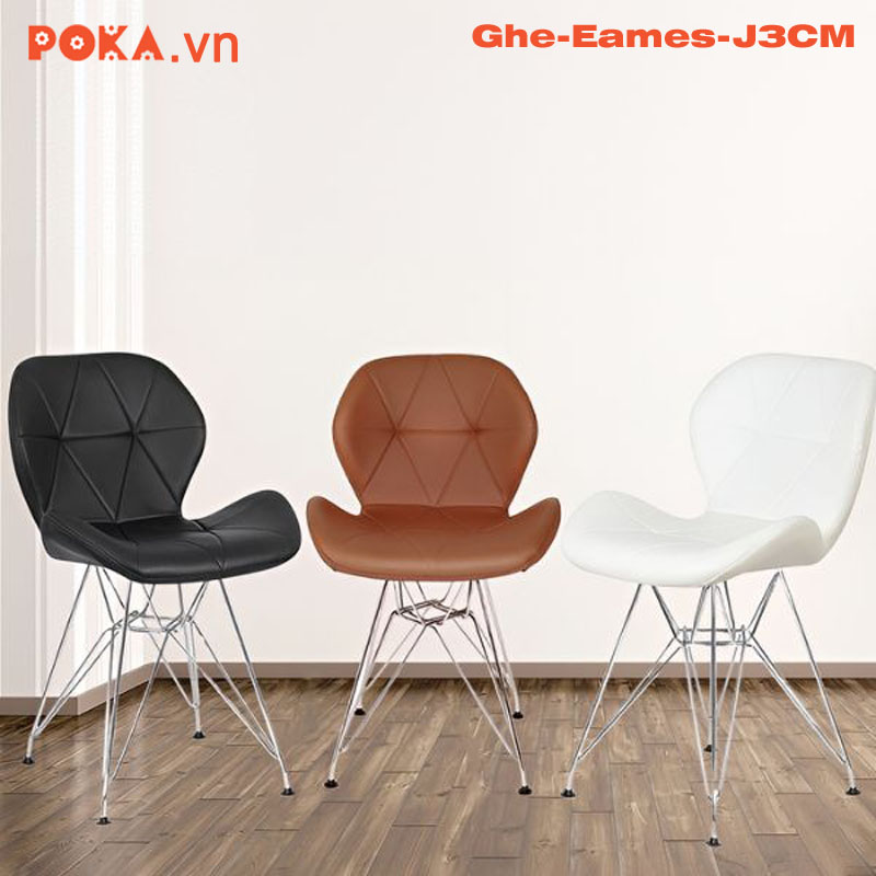 Ghế Eames Đệm Mút Bọc Da Chân Mạ Crom