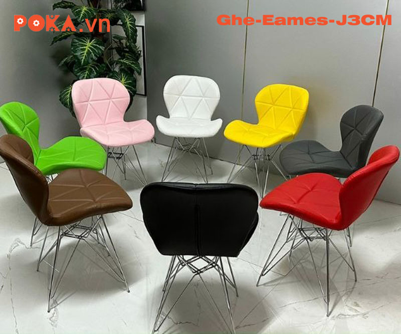 Ghế Eames da họa tiết hình tam giác chân sắt mạ inox