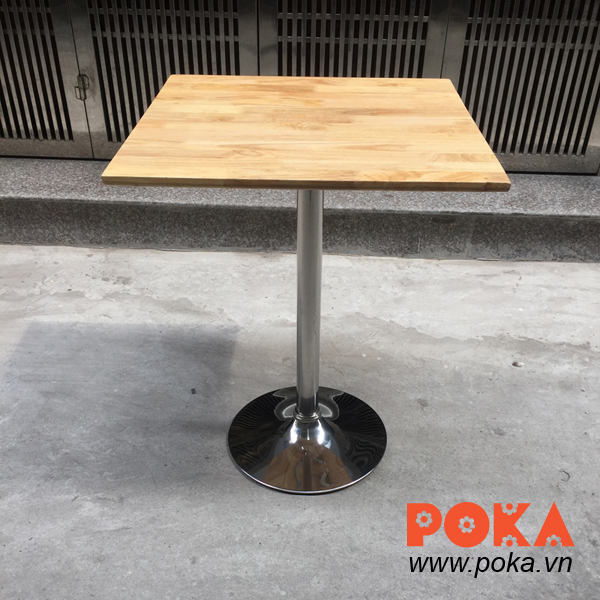Bàn gỗ cao su vuông 60x60cm chân inox mâm tròn