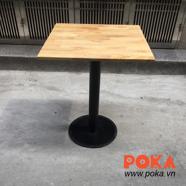 Bàn gỗ cao su vuông 60x60cm chân sắt mâm tròn