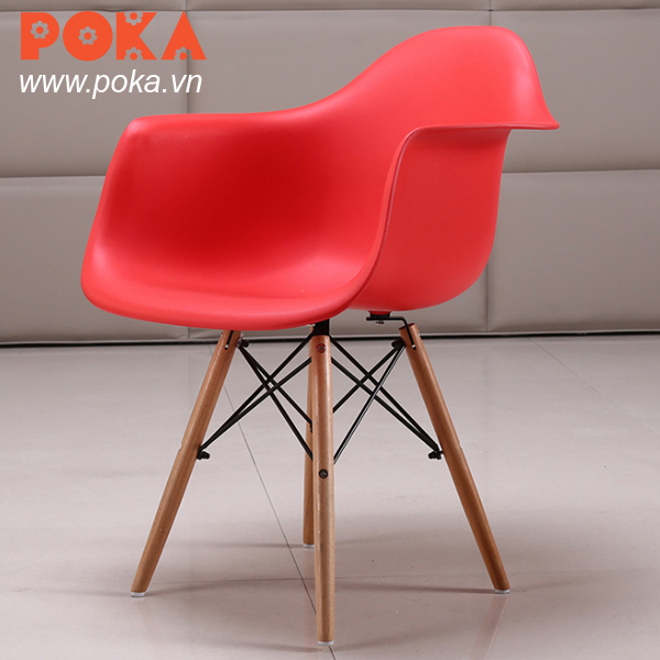 Ghế nhựa chân gỗ đan Eames DAW màu đỏ