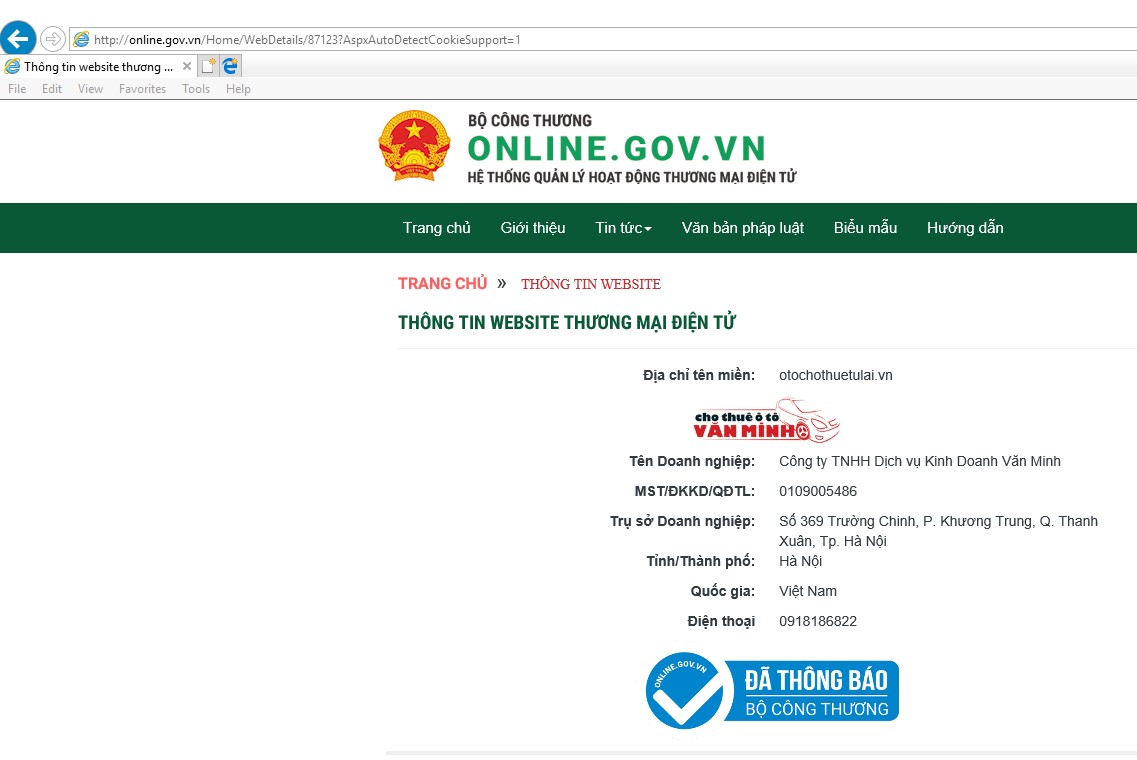 đăng ký cổng thông tin bộ công thương