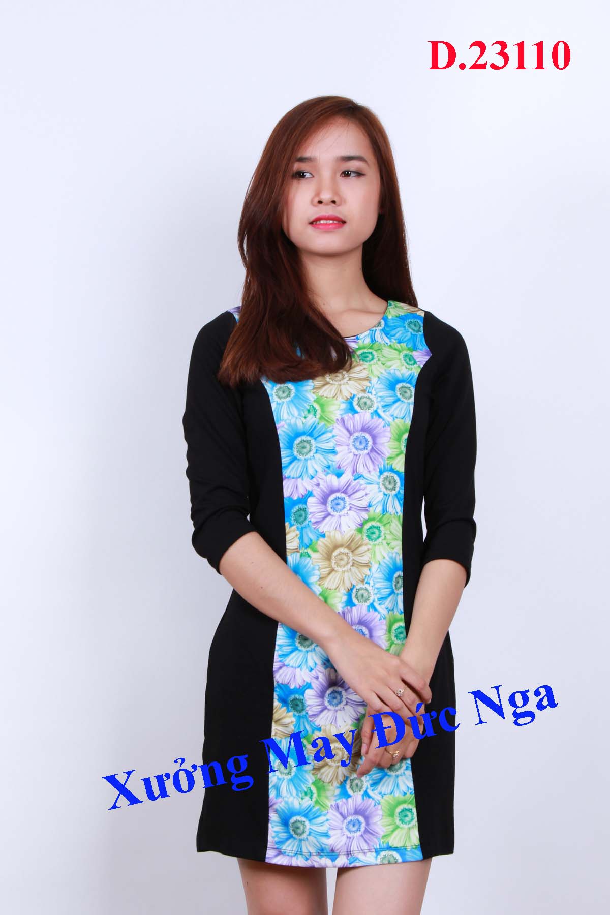 Đầm xuất khẩu dư F-21 bông xanh, D.23110
