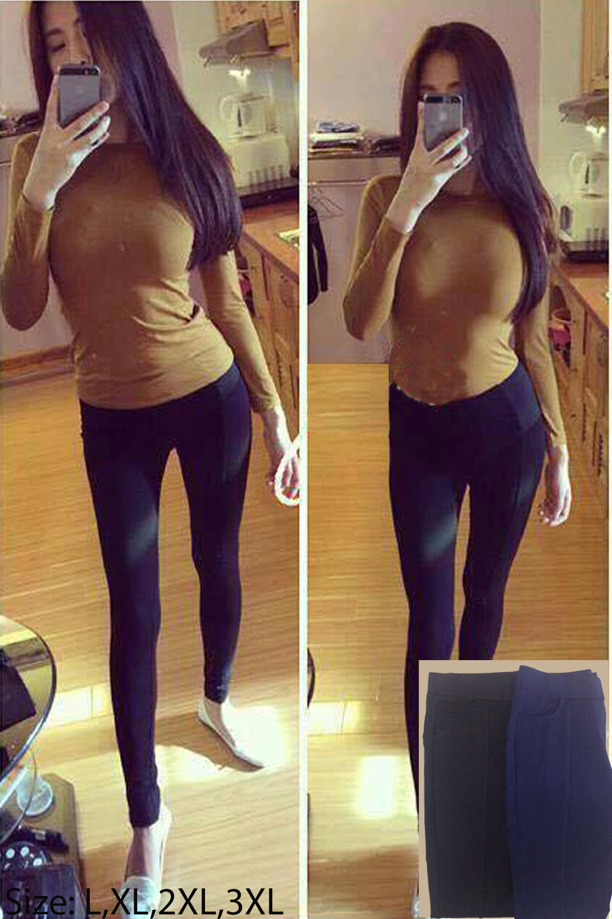 Quần legging gân siêu dày, màu xanh đen, size đến XXXL