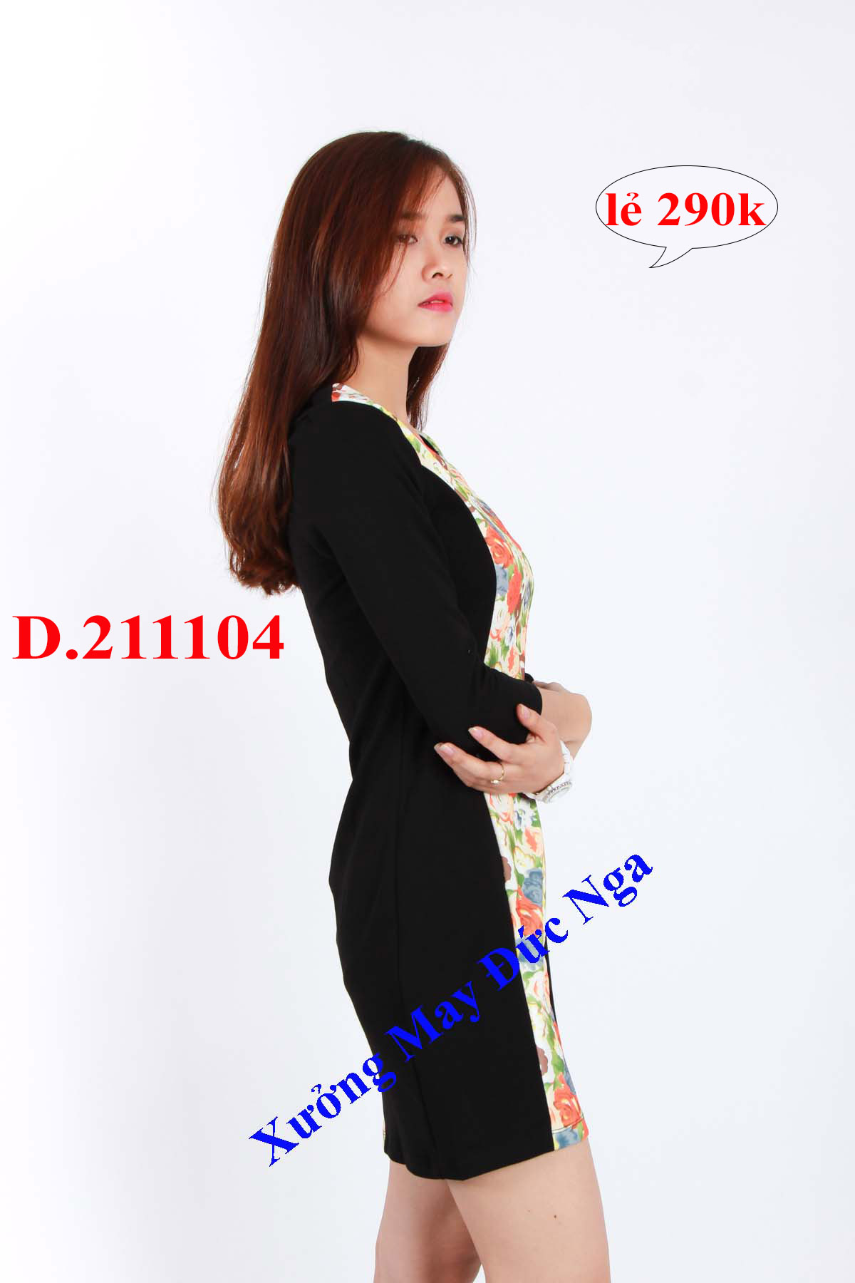 Đầm xuất khẩu dư F-21 bông đỏ, D.22110