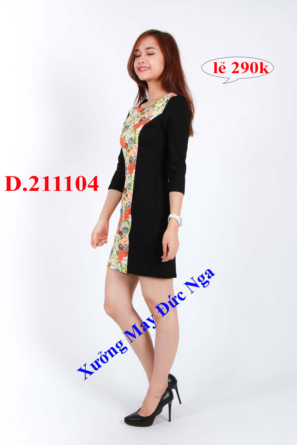 Đầm xuất khẩu dư F-21 bông cam, D.21110