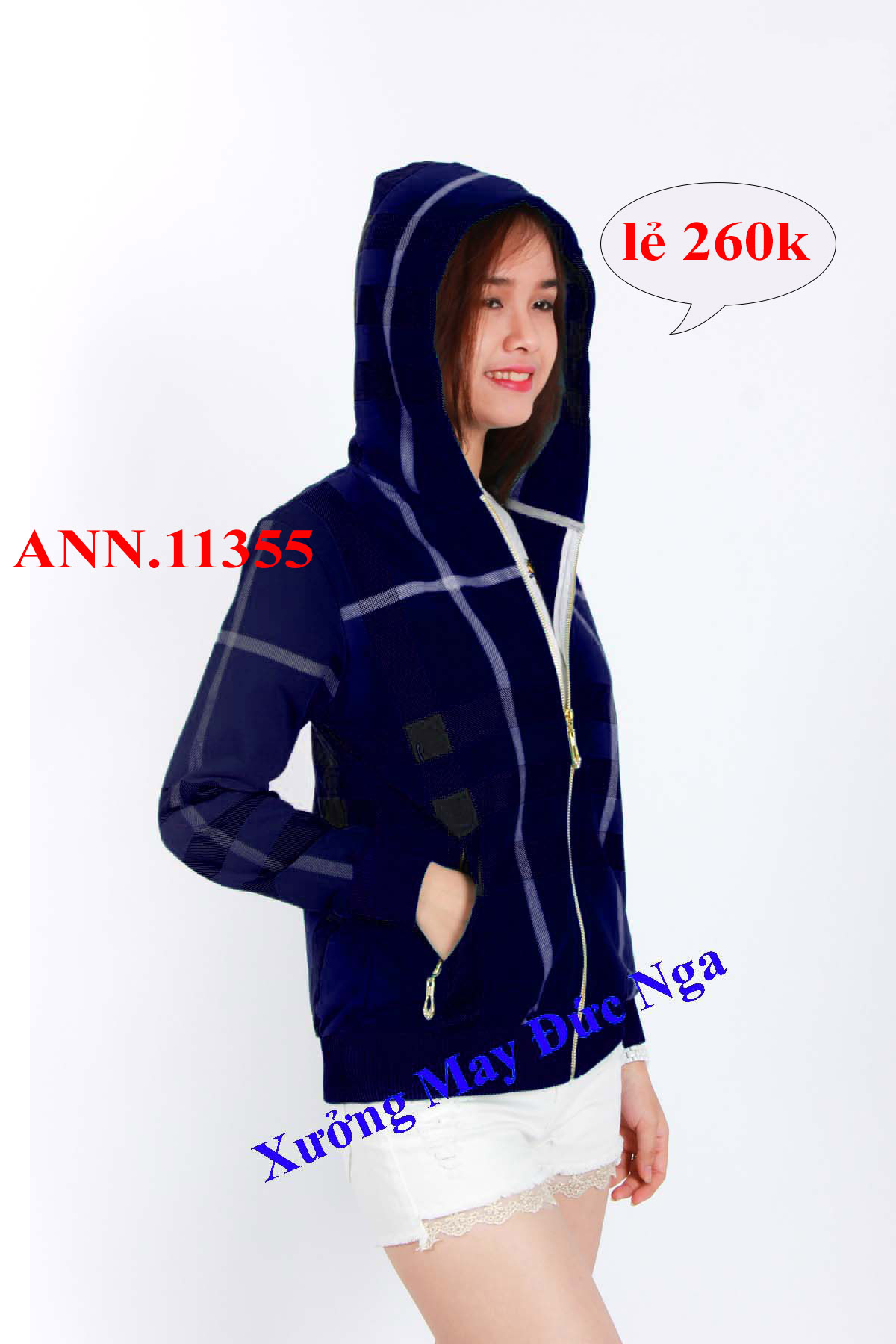 Áo khoác kẻ sọc cao cấp, ANN.11355 xanh đen
