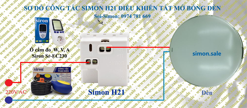 Cách đấu công tắc ổ cắm cho đèn LED gắn ốp trần Simon S51A Series H21