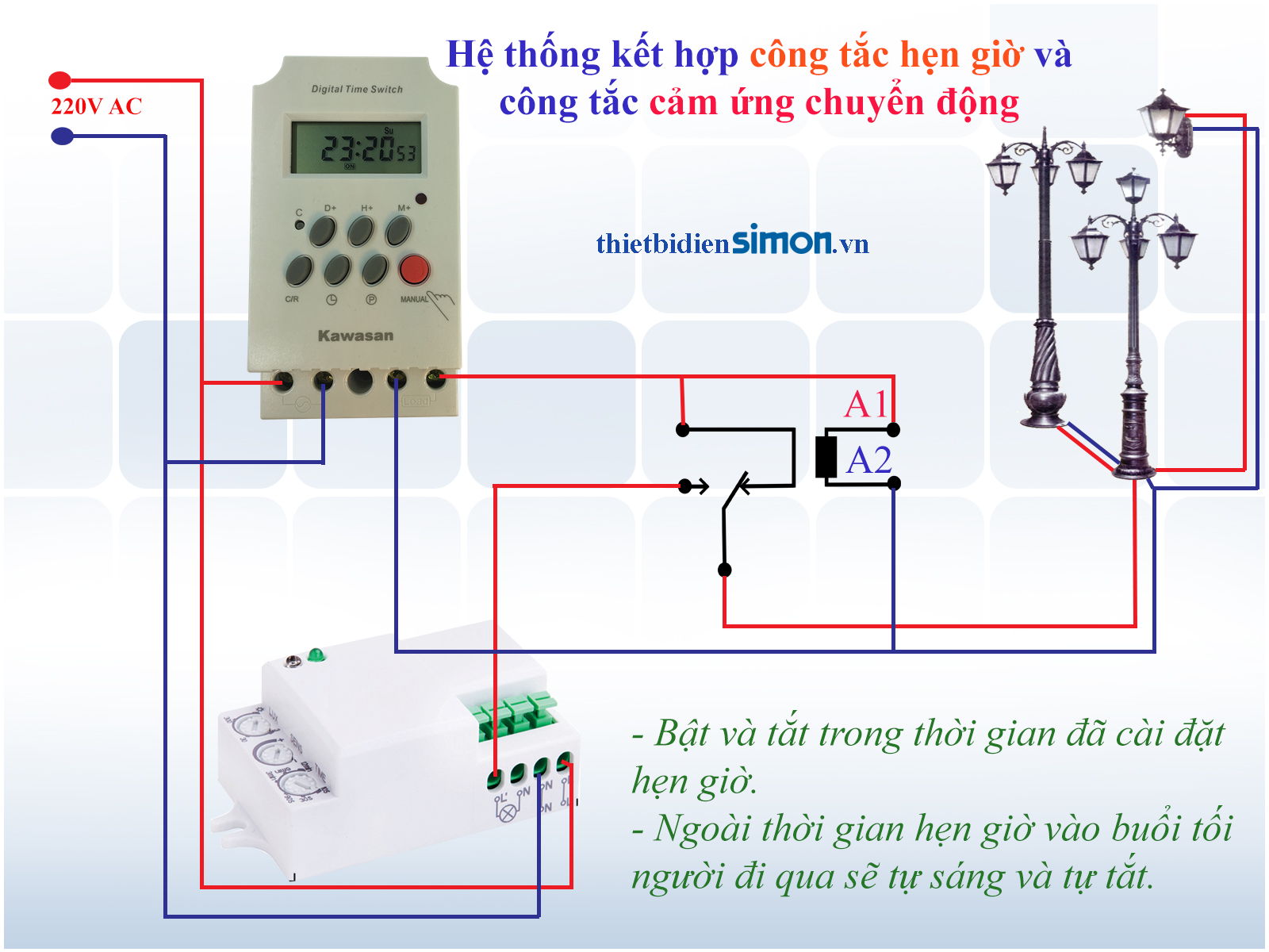 Sơ đồ mạch hẹn giờ tắt đèn và chuyển chế độ cảm ứng chuyển động