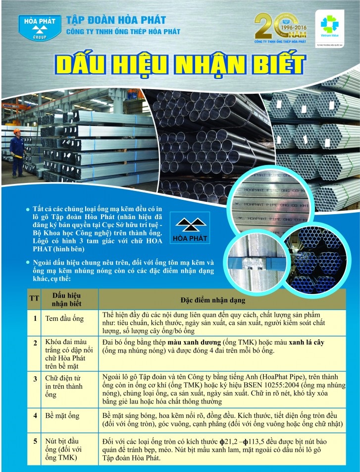 Dấu hiệu nhận biết thép hộp mạ kẽm Hoà Phát