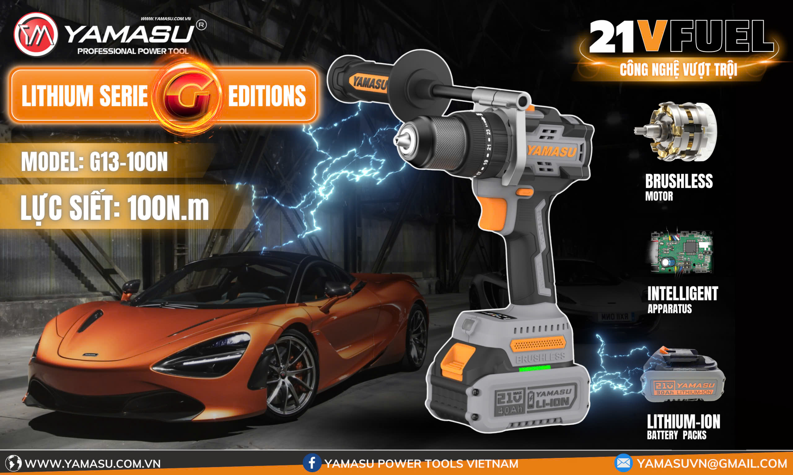 Máy khoan pin YAMASU G13-100N pin 21V