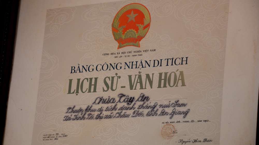 Giấy khen di tích Lịch sử - Văn hoá chùa Tây An