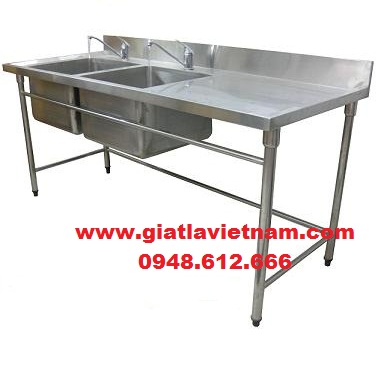 Thiết bị Bàn inox 02 hố chậu rửa