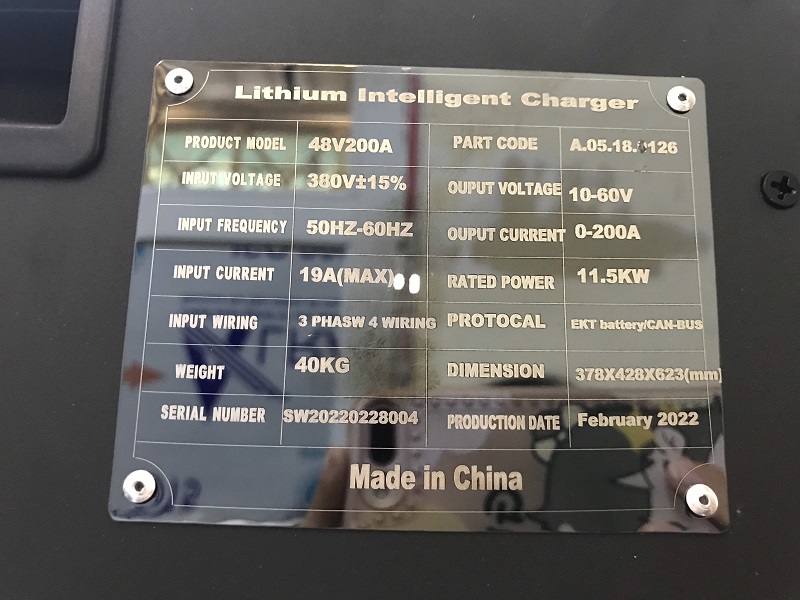 Bảng thông số Bộ sạc ắc quy lithium 48V- 250A hiệu EIKTO, hàng mới 100%