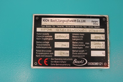 Bảng Model Xe nâng tay điện thấp 2.5 tấn Baoli