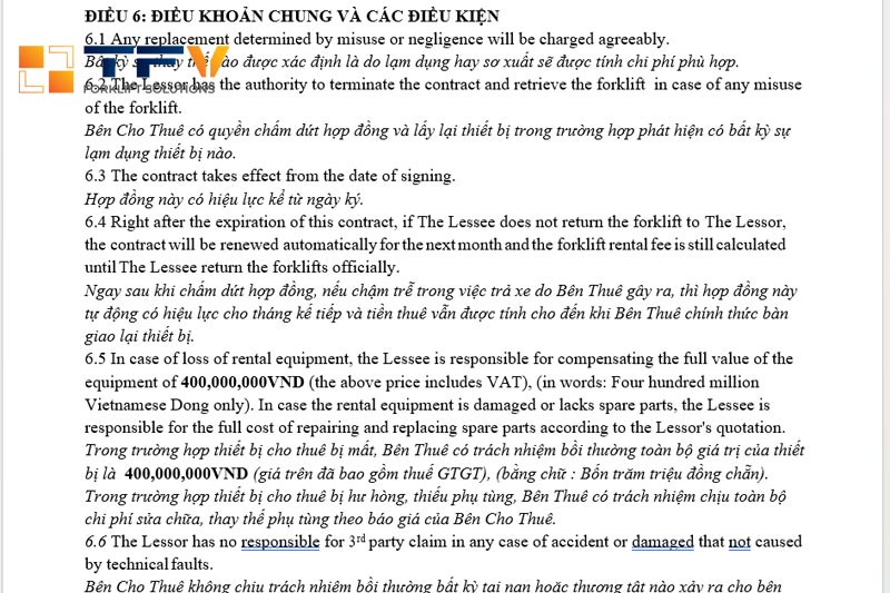 Người dùng cần đọc kĩ các điều khoản trong hợp đồng thuê xe nâng