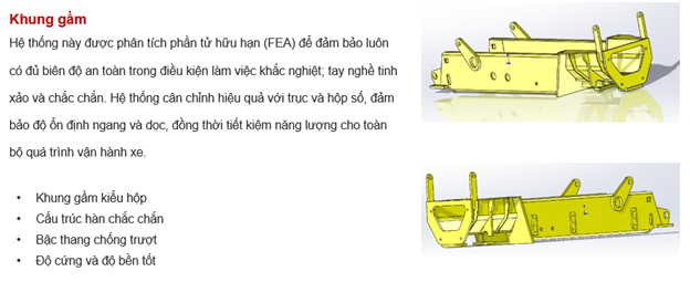 Khung gầm và thân xe – Chịu lực siêu tải, bền bỉ trong mọi điều kiện