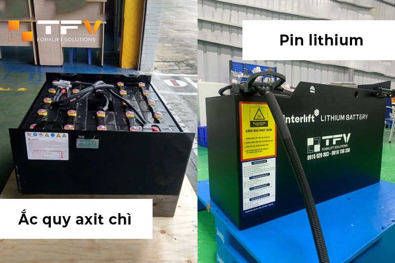 Hình ảnh thực tế pin Lithium và ắc quy axit chì