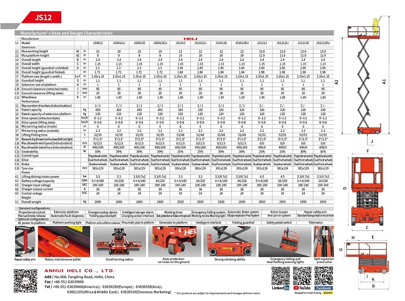 Xe nâng người cắt kéo 11.9m, Model JS1212 (JS12), mới 100%, giá rẻ