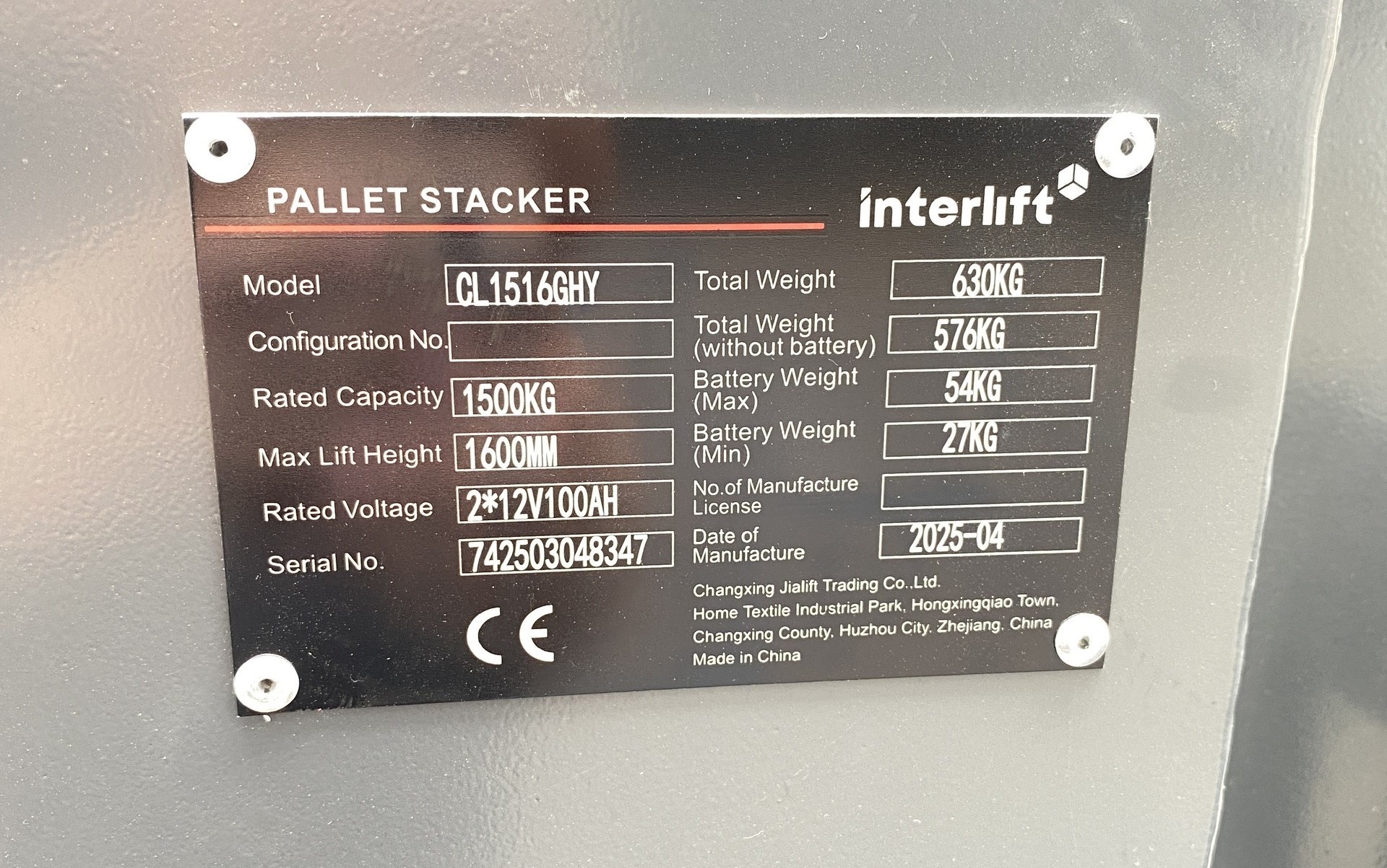 Xe nâng điện stacker 1.5 tấn Interlift CL1516GHY. Nâng cao 1.6m