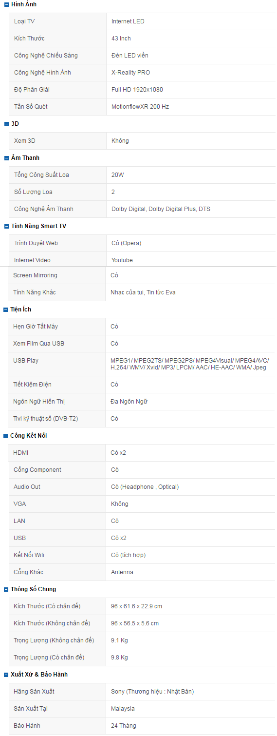 Internet Tivi Led Sony KDL43W750D 43 inch giá rẻ 1