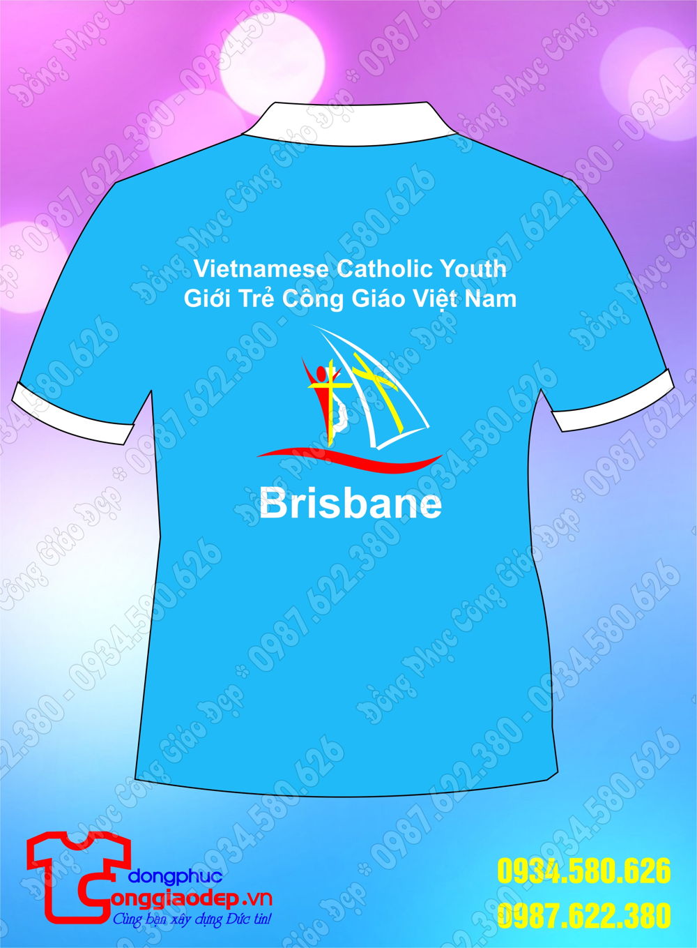Mặt sau áo đồng phục công giáo giới trẻ công giáo Việt Nam tại Brisbane